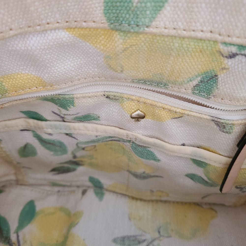 Kate Spade Capri Maise Satchel Cream Yellow Lemon Print Beige Trim Summer Bag - Picture 9 of 12